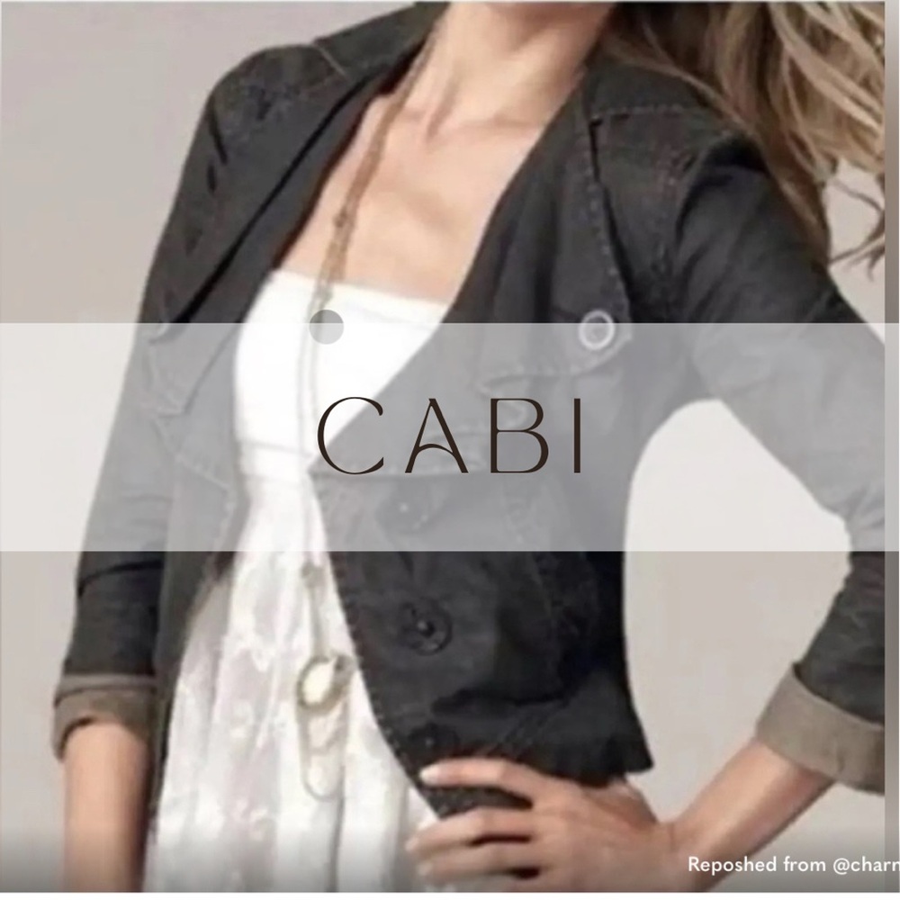 Cabi Ruffle Front Wax Coated Linen Jacket Sz M